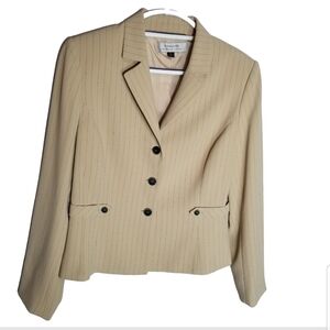 Tahari Arthur S. Levine Blazer Jacket Women's 12 Beige Stripe 3 Button Lined